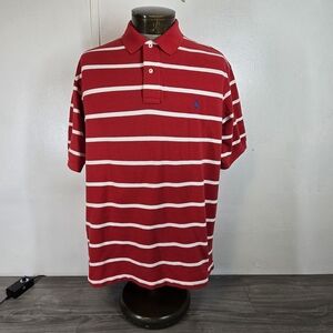 Polo Ralph Lauren Shirt Mens XLT‎ Tall Red Striped Short Sleeve Cotton Golf